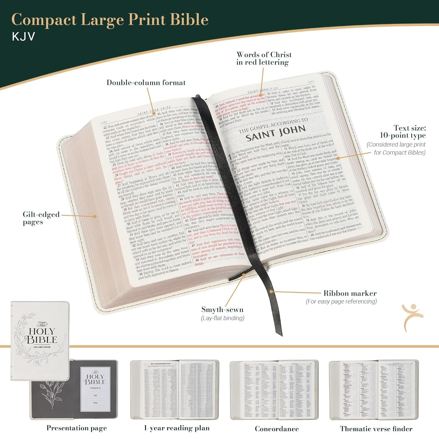 Holy Bible Compact Large Print Vegan Leather Red Letter Edition – Ribbon Marker