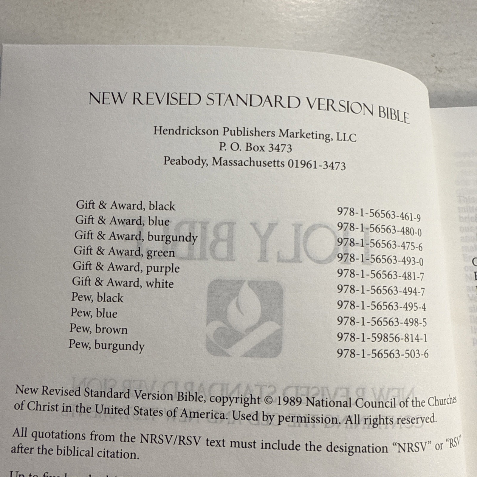 PEW HOLY BIBLE NRSV Hendrickson Hardcover Burgundy Church 1989 Study vintage