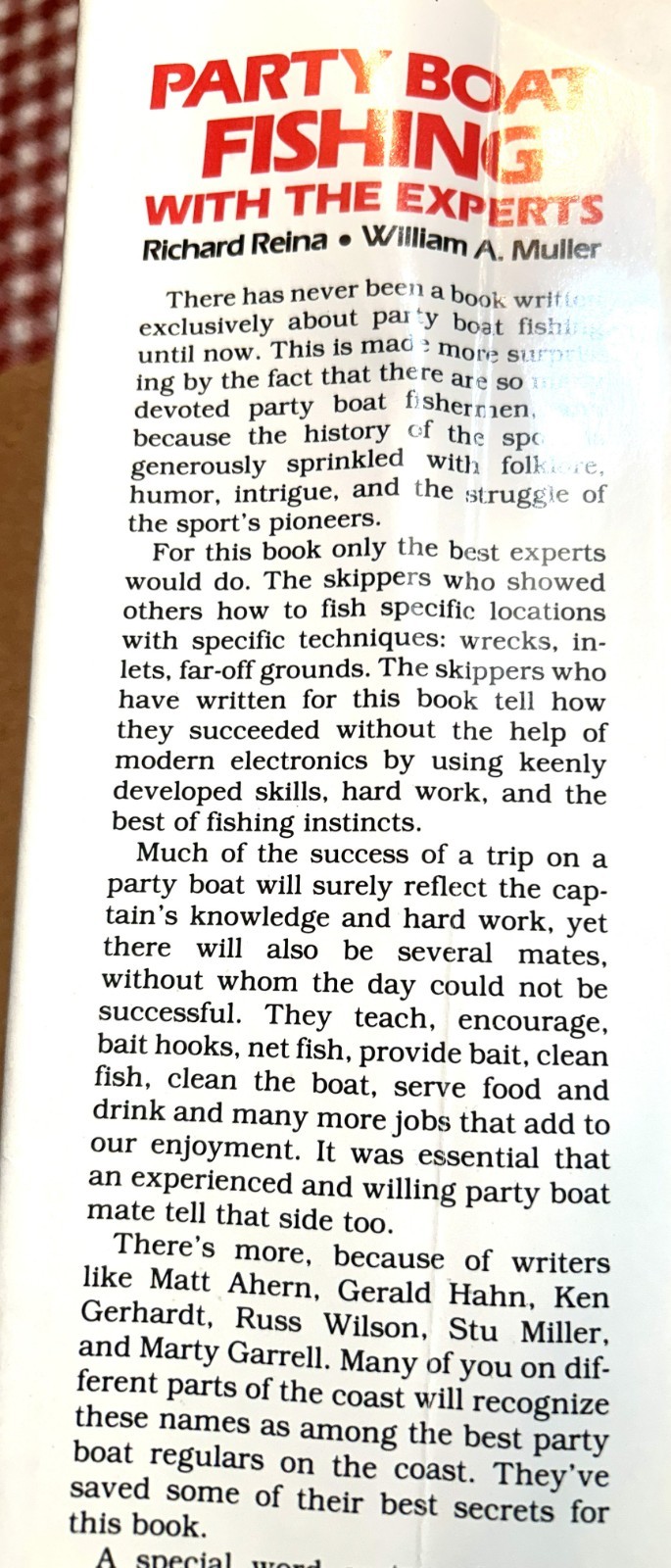1994 HC BOOK w/DJ “PARTY BOAT FISHING WITH THE EXPERTS” Reina/Muller Water Sport