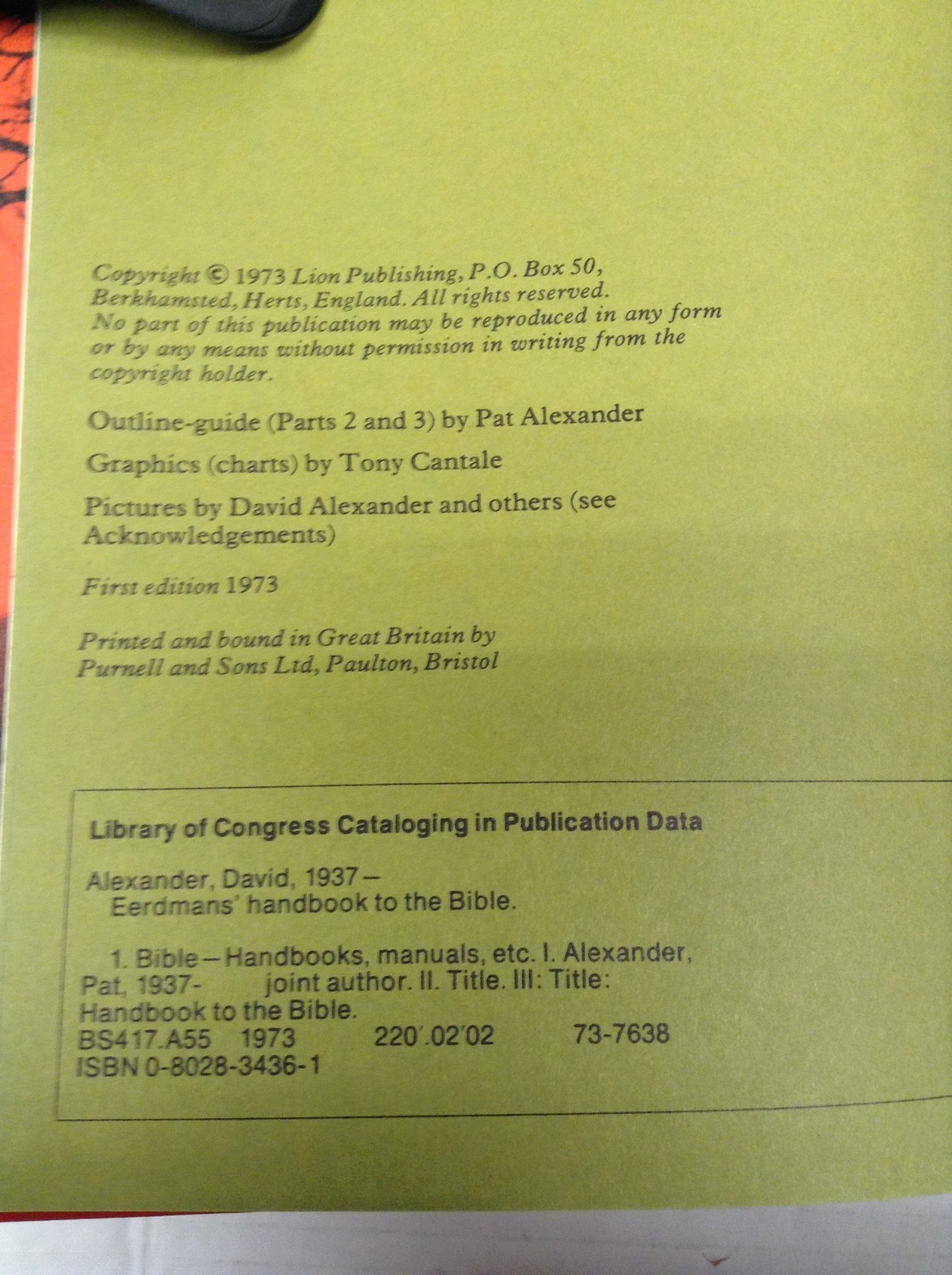 EERDMANS HANDBOOK TO THE BIBLE hc FIRST EDTION D. Alexander 1973