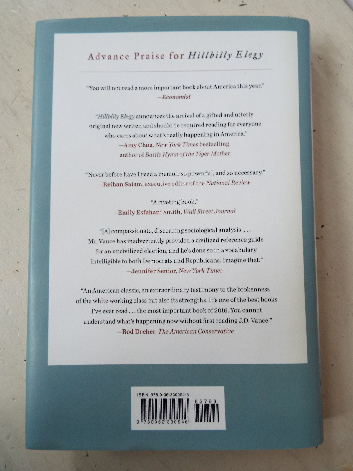 Hillbilly Elegy Hardcover Book by J.D. Vance