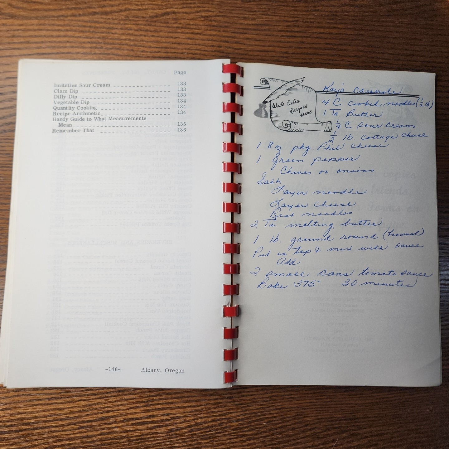 Vintage Cookbook Presbyterian Church Oregon 1975, 146 pages spiral bound