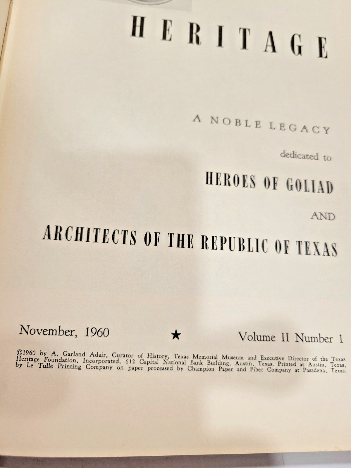 Texas Heritage Vol 1 No. 2, Vol 11 No 1, Vol 111 No 1, 1960 & 1959 HC Signed