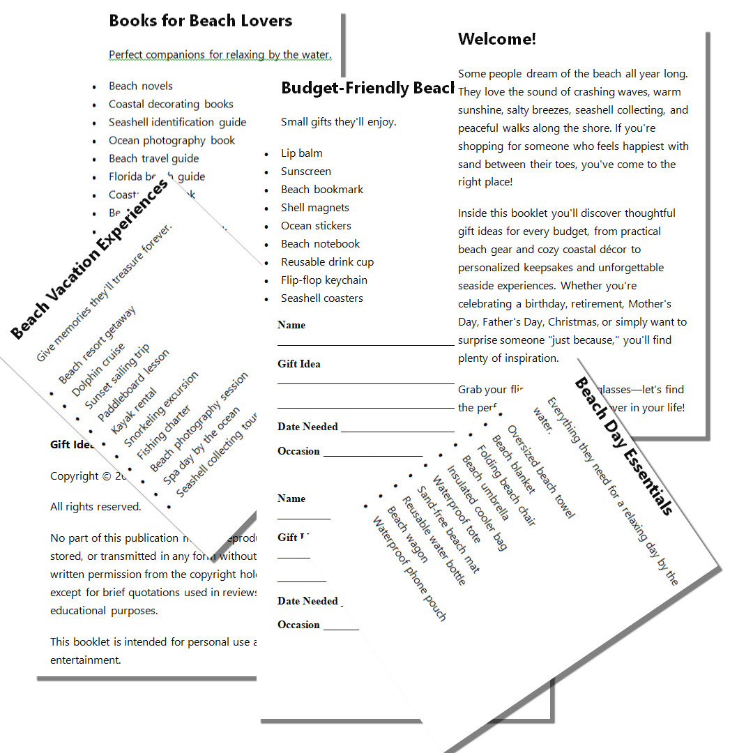 Gift Ideas for Beach Lovers Planner Coastal Gift Guide Book Beach Gifts 24 Pg