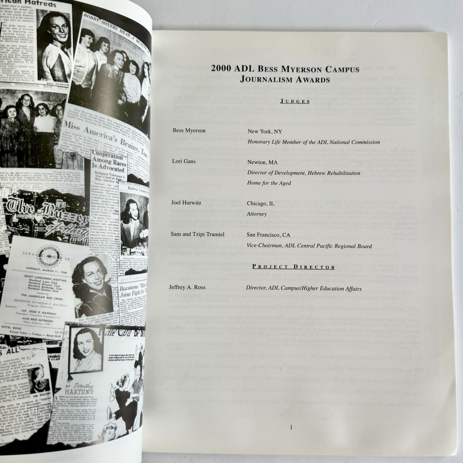 2001 Annual Anti-Defamation League Bess Myerson Campus Journalism Awards Present