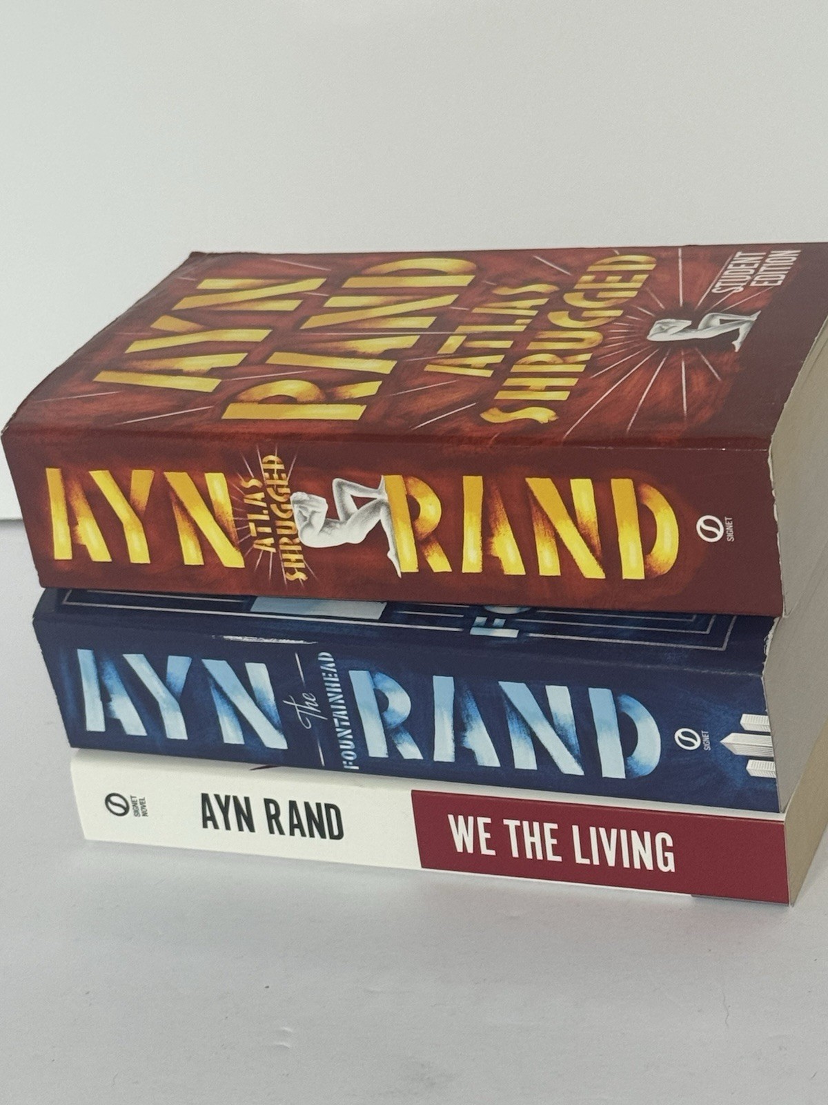 Lot of 3 Ayn Rand Paperback Books Atlas Shrugged Fountainhead Student Edition