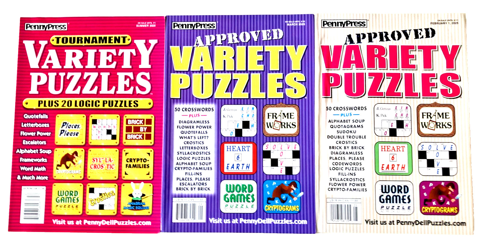 NEW Lot of 3 Penny Press Dell Approved Tournament Variety Puzzles Books
