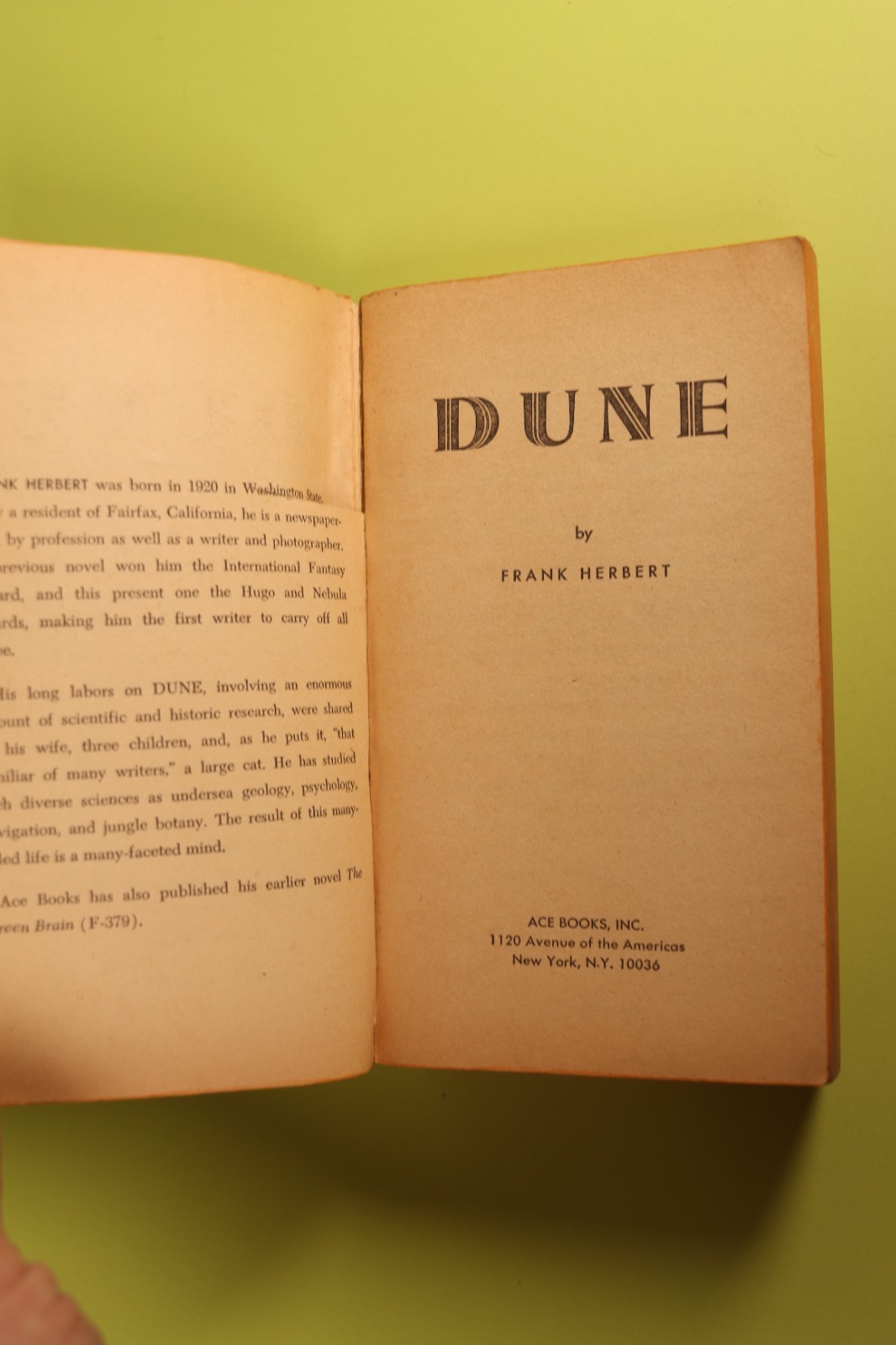 Dune by Frank Herbert Vintage 1965 Ace 17261 Paperback