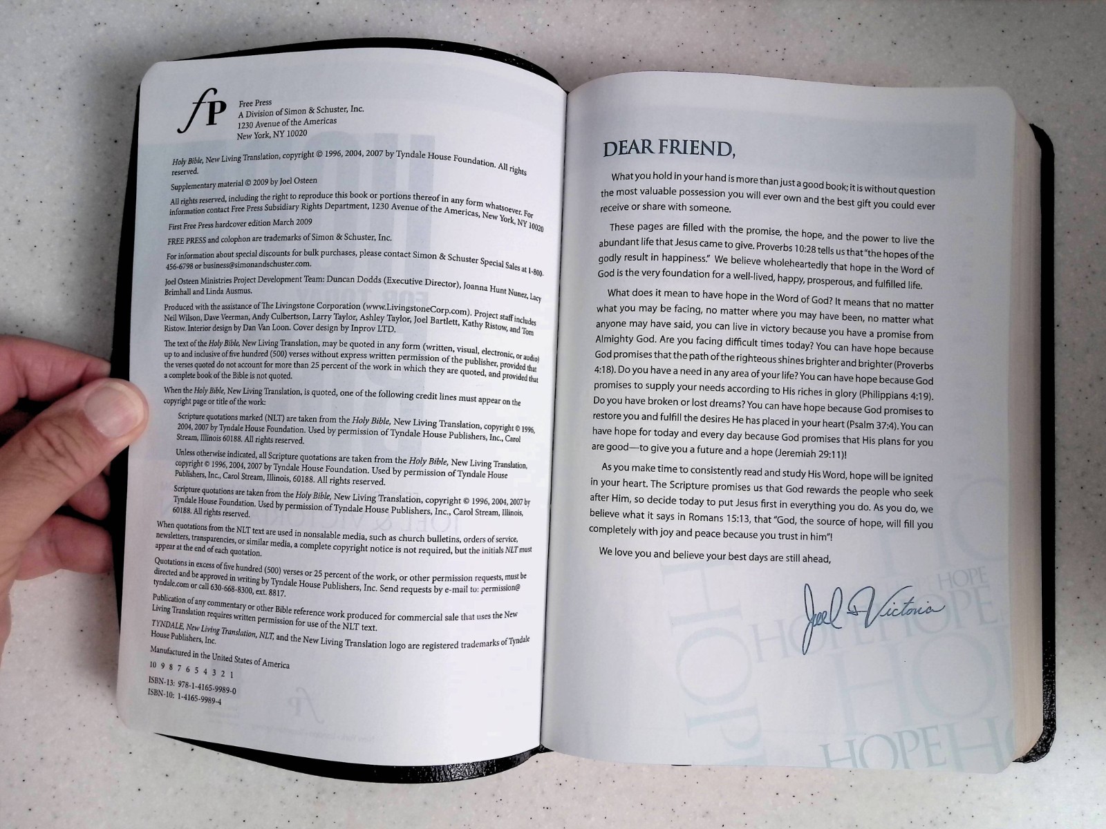 Hope for Today Bible – Notes/Encouragement by Joel & Victoria Osteen, Free Press
