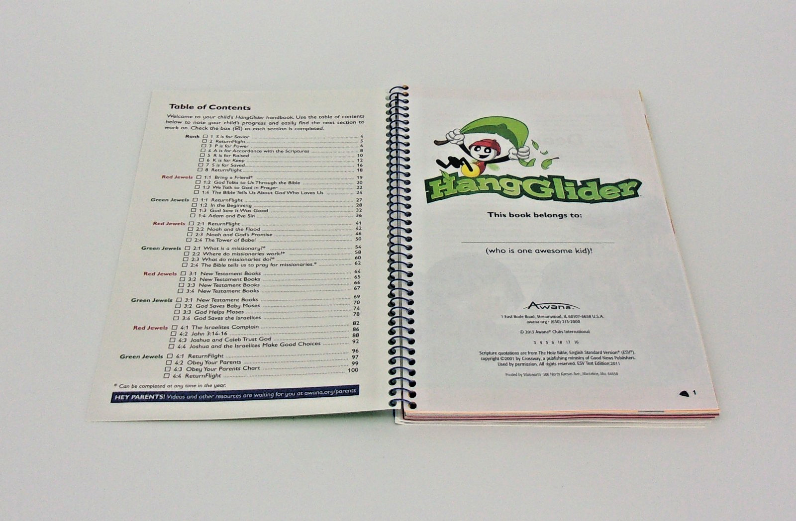 Awana Clubs-Sparks Book 1- HangGliders CD inside-ESV-92988, 92996