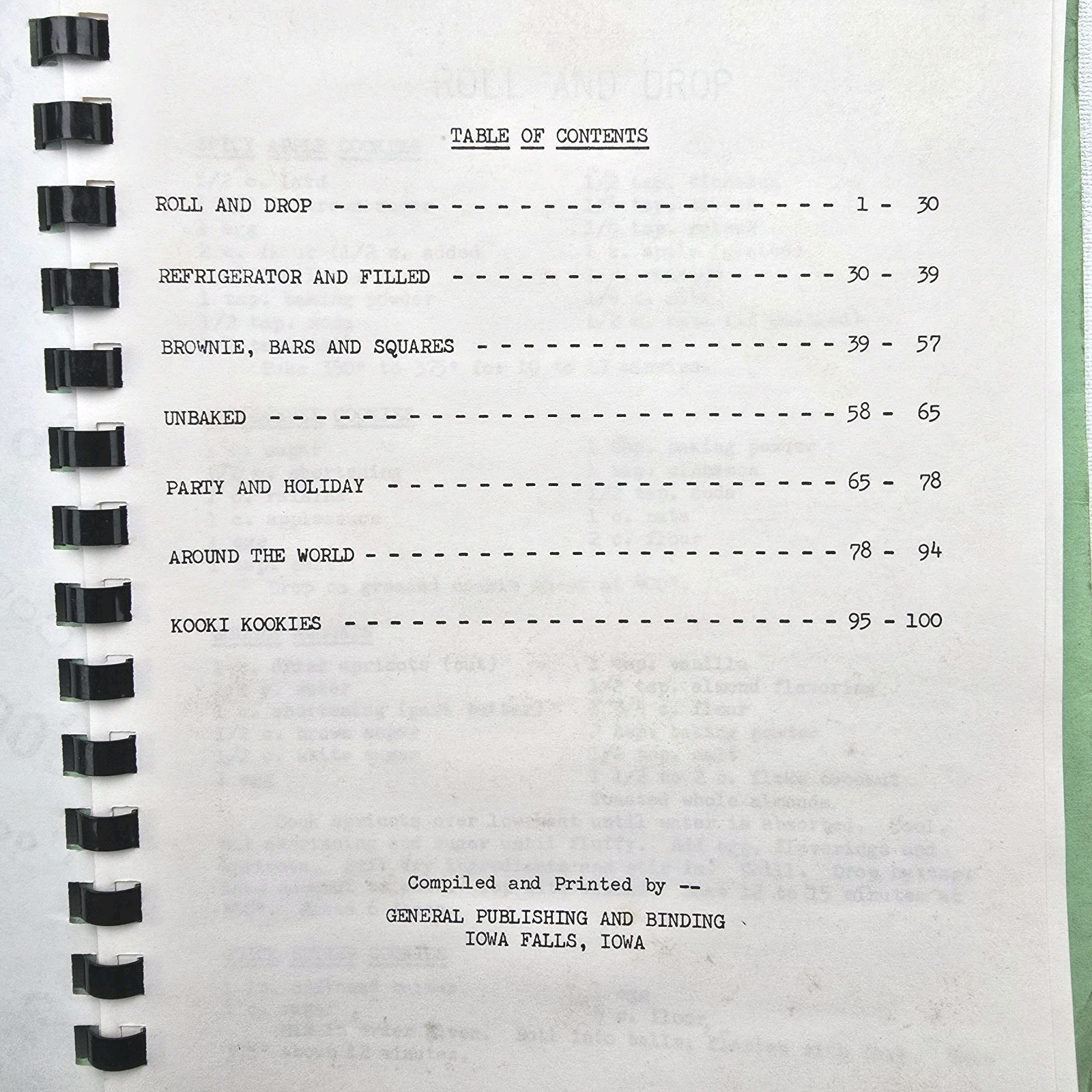Cookies Vintage Cookbook Iowa Falls Spiral Bound 100 Pages