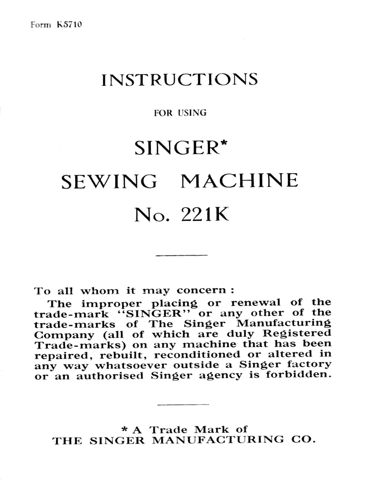Singer Portable Sewing Machine 221K Instruction Manual “1951” (55 Page)