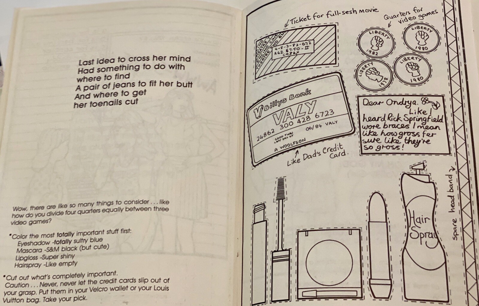 MINT! The Official Valley Girl Coloring Book (1982) Moon Zappa and dad Frank