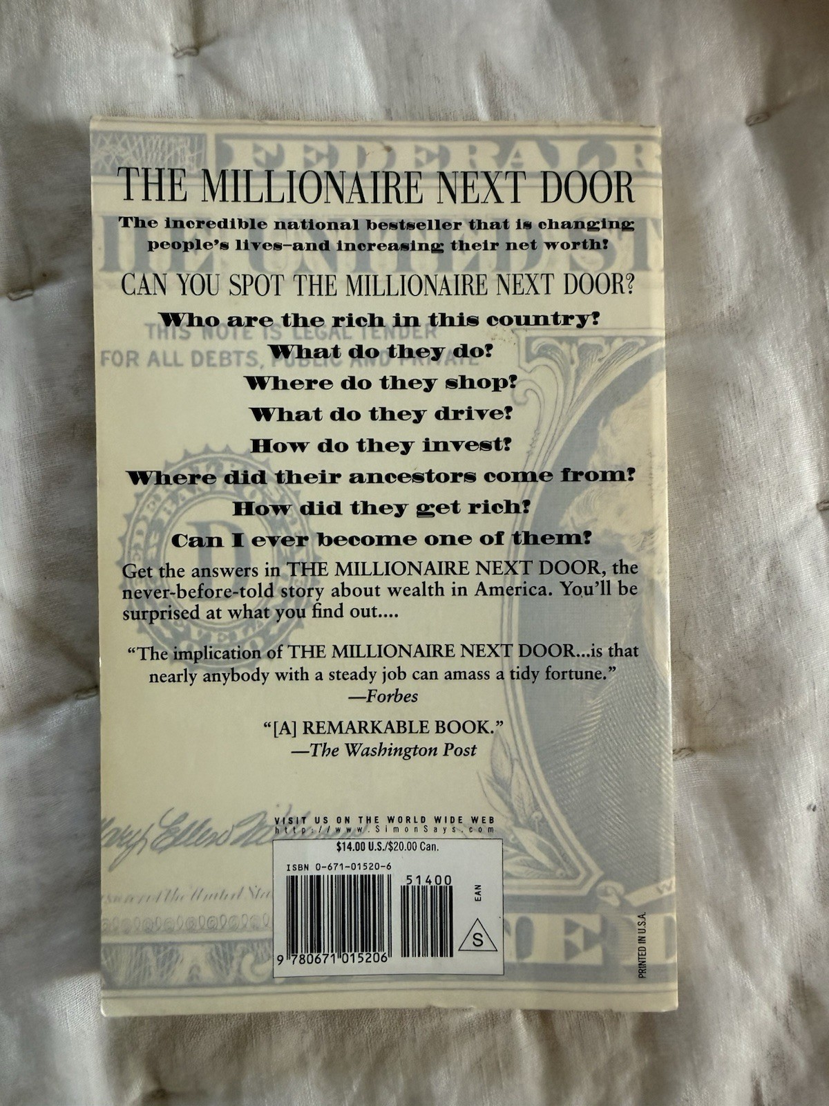 The Millionaire Next Door by Thomas J. Stanley & William D. Danko 1998 PB