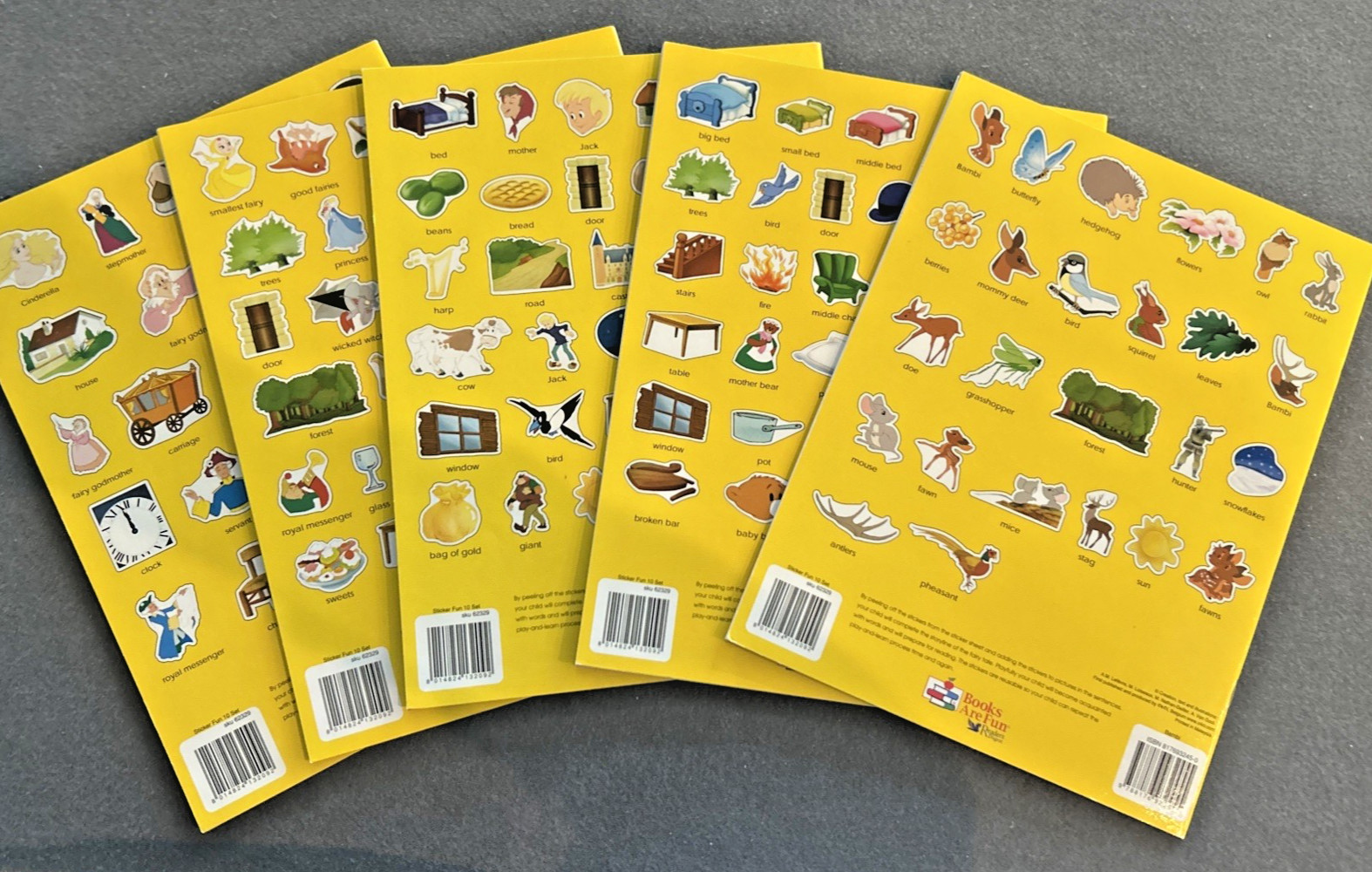 5 NEW Sticker Fun fairytale books 75 Reusable Stickers Bambi Jack Cinderella ETC