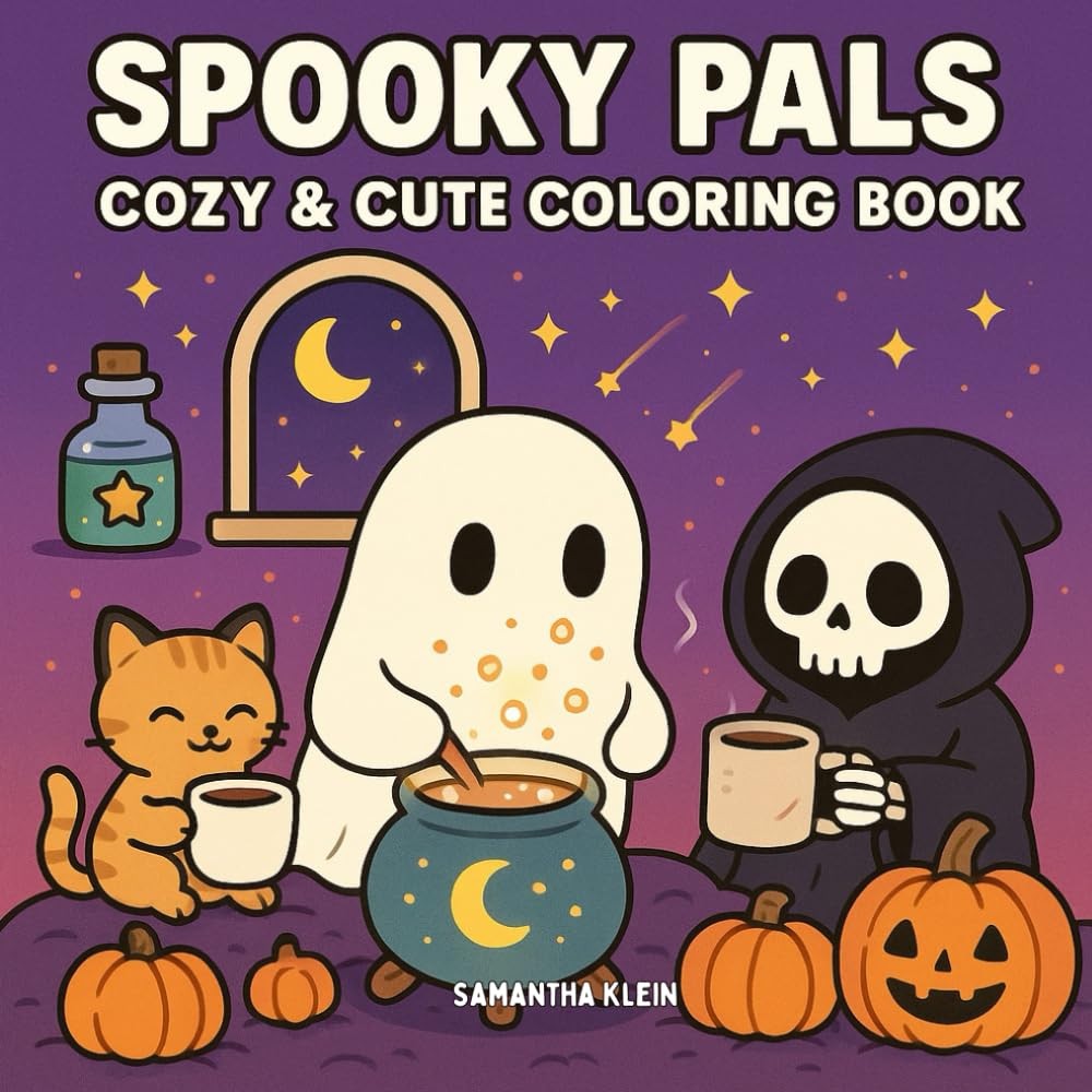 Spooky Pals Coloring Book Featuring Cozy Scenes for Adults & Kids in Ghostly