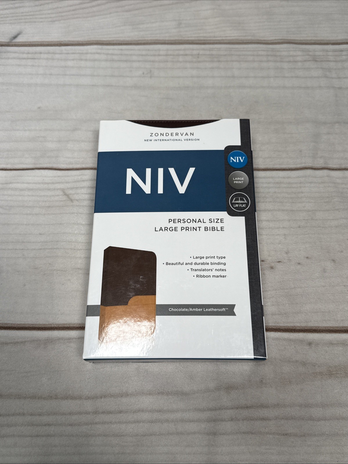 NIV Large Print Holy Bible Leather Soft Chocolate Amber Zondervan