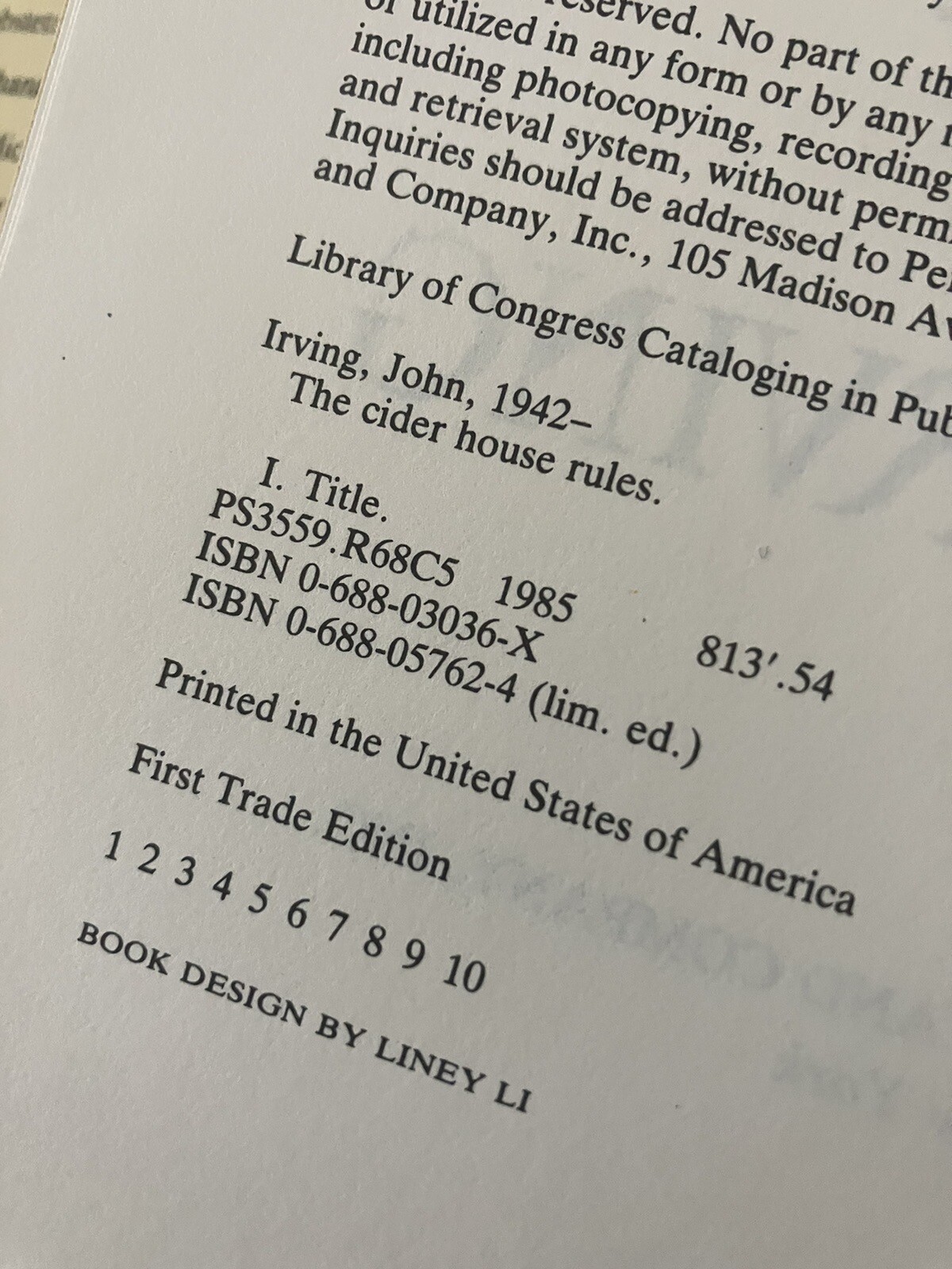 John Irving Hardcover First Editions: Prayer For Owen Meany/Cider House Rules.