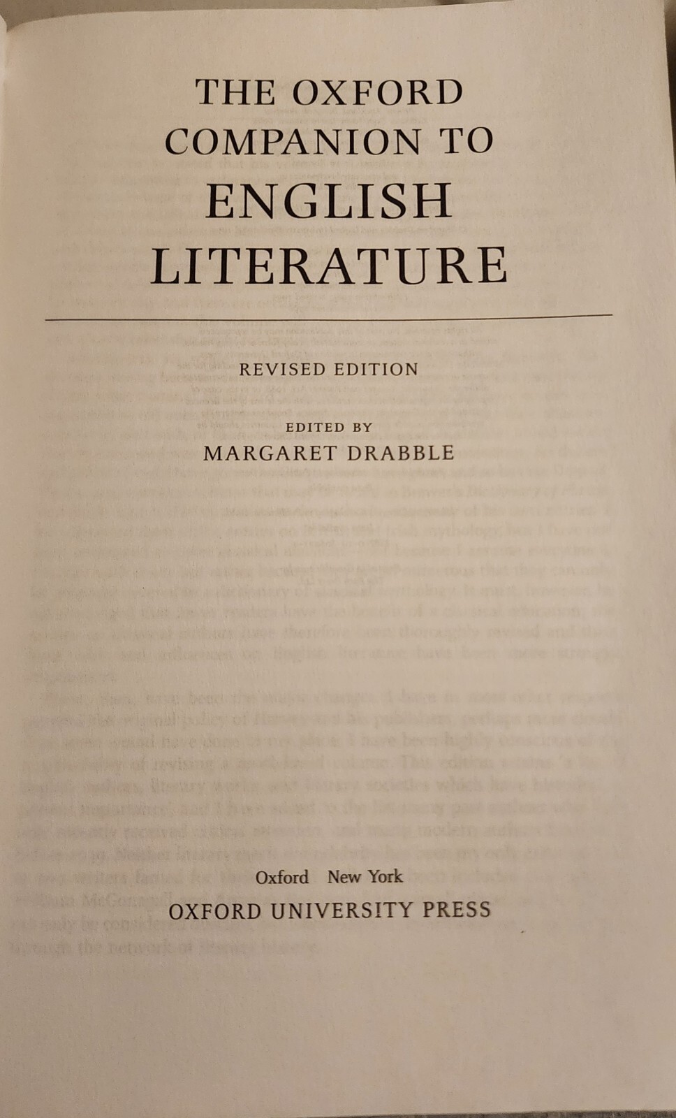Oxford Companion to English Literature by Margaret Drabble (1995, Trade Pbk)