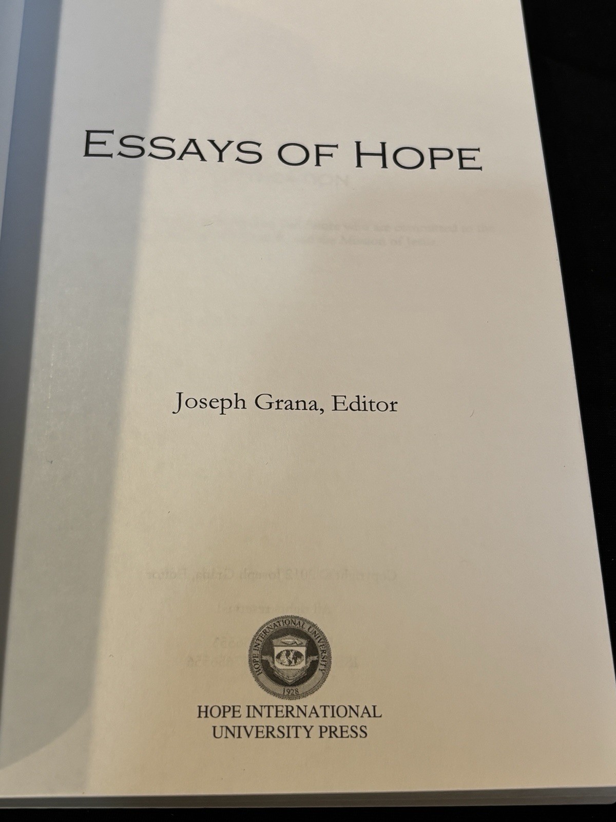Essays of Hope Christian Theology Paperback Book Religious Joseph Grana Editor