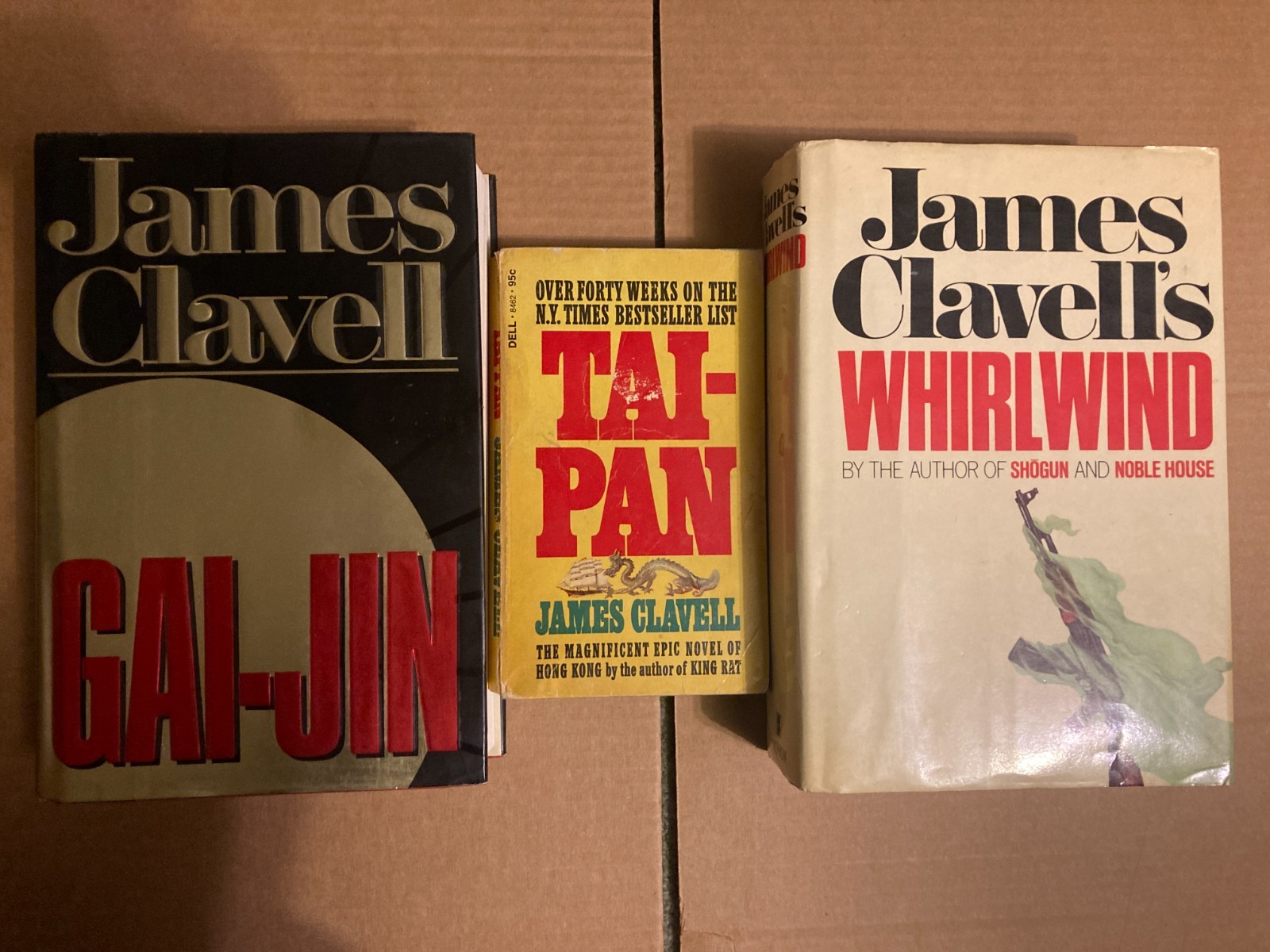 James Clavell Lot Of 3: Whirlwind First Edition HCDJ, GAI_JIN HCDJ & TAI_PAN PB