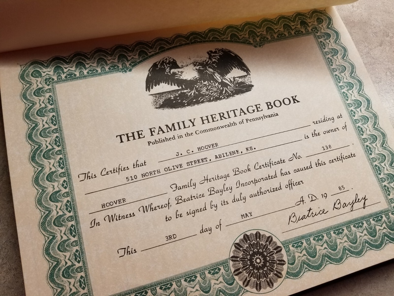 The HOOVER Family Heritage Book, Beatrice Bayley Inc, History and Genealogy 1985