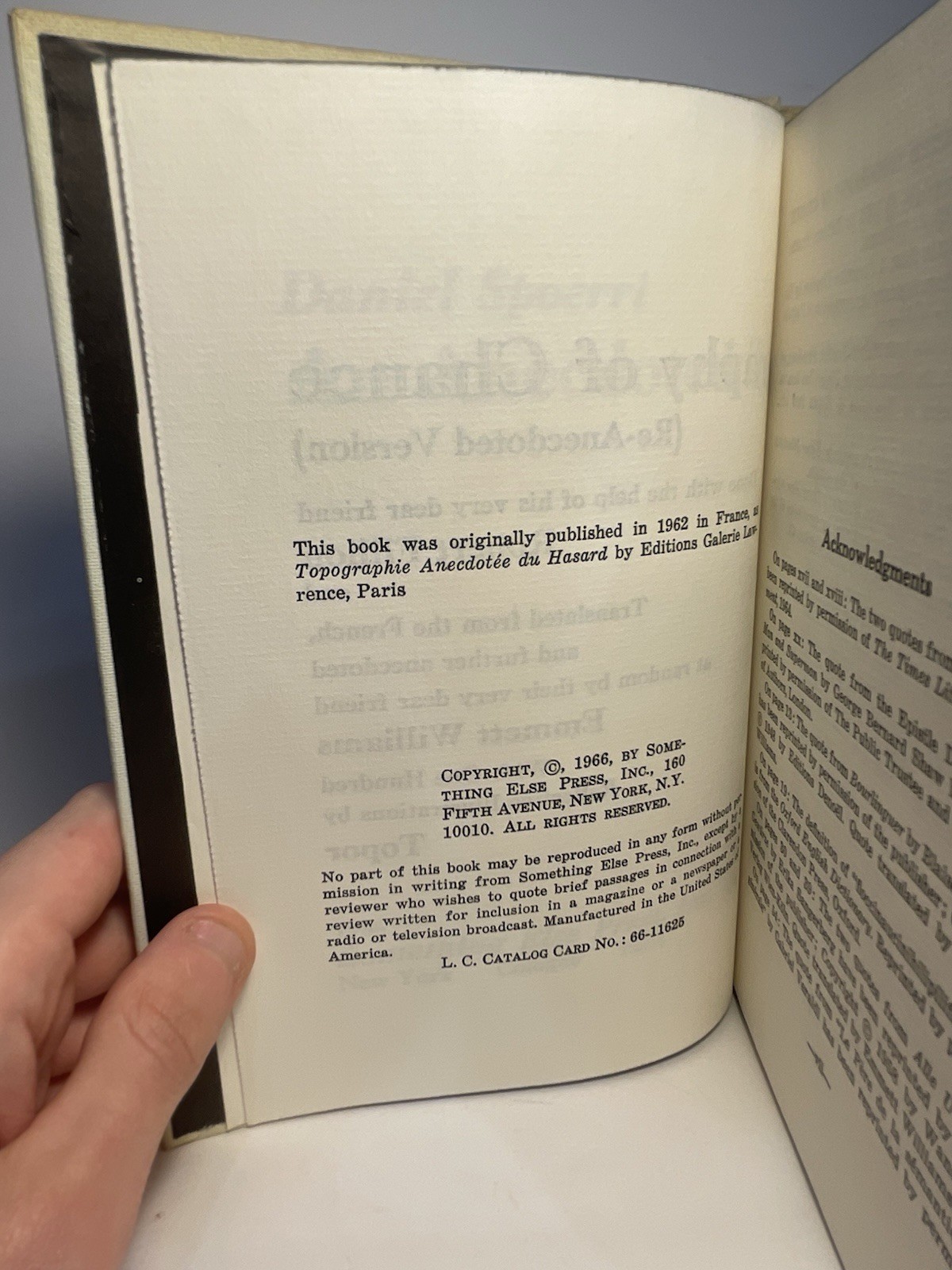 (1st US) Daniel Spoerri: An Annotated Topography Of Chance. 1966 HC/DJ. Fluxus.