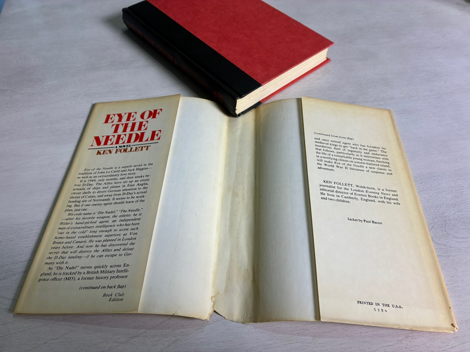 Eye of the Needle (1978) Ken Follett – G++ BCE HC/DJ Spy Thriller – Arbor House