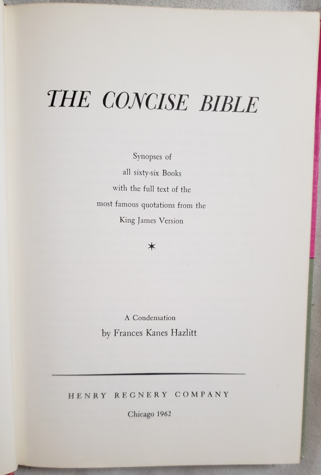 The Concise Bible by Frances Hazlitt HC 1962 p213 Regnery Bible Rewritten