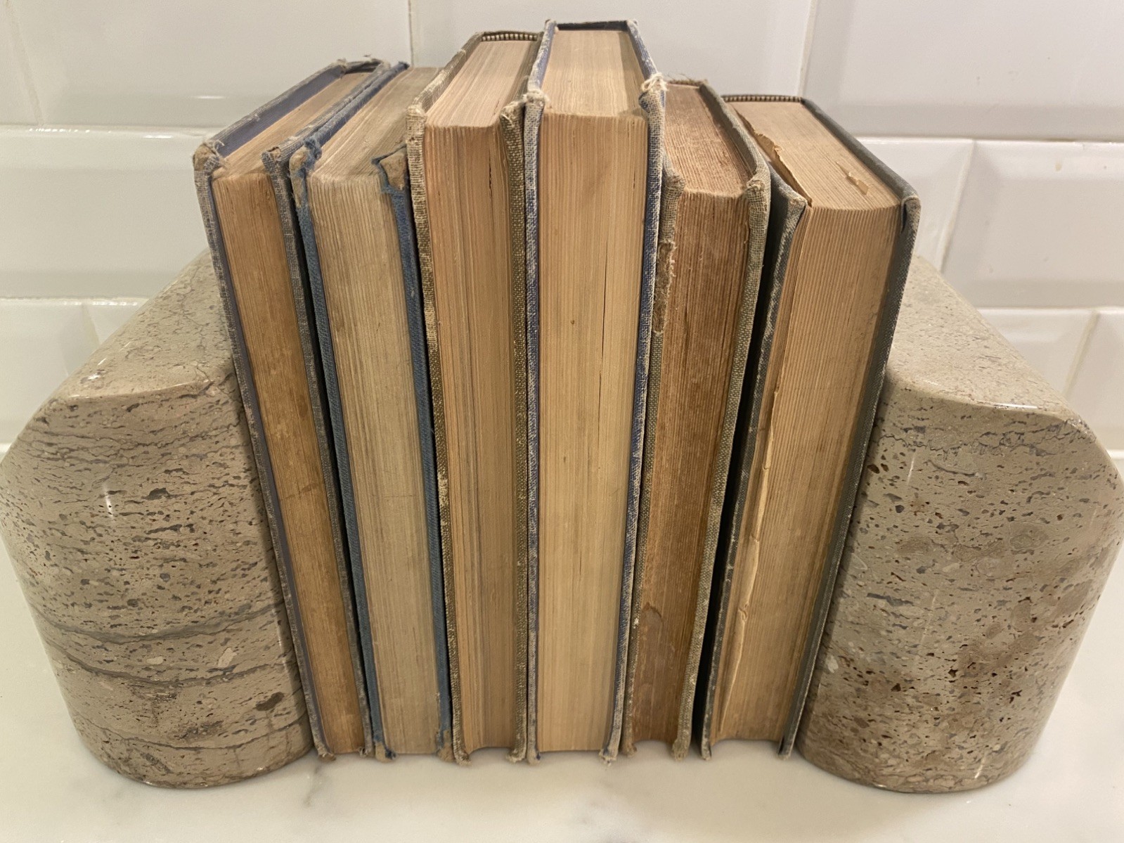 6 Book Lot Antique Vintage Reading, Math, History, Textbook Shelf Decor Set