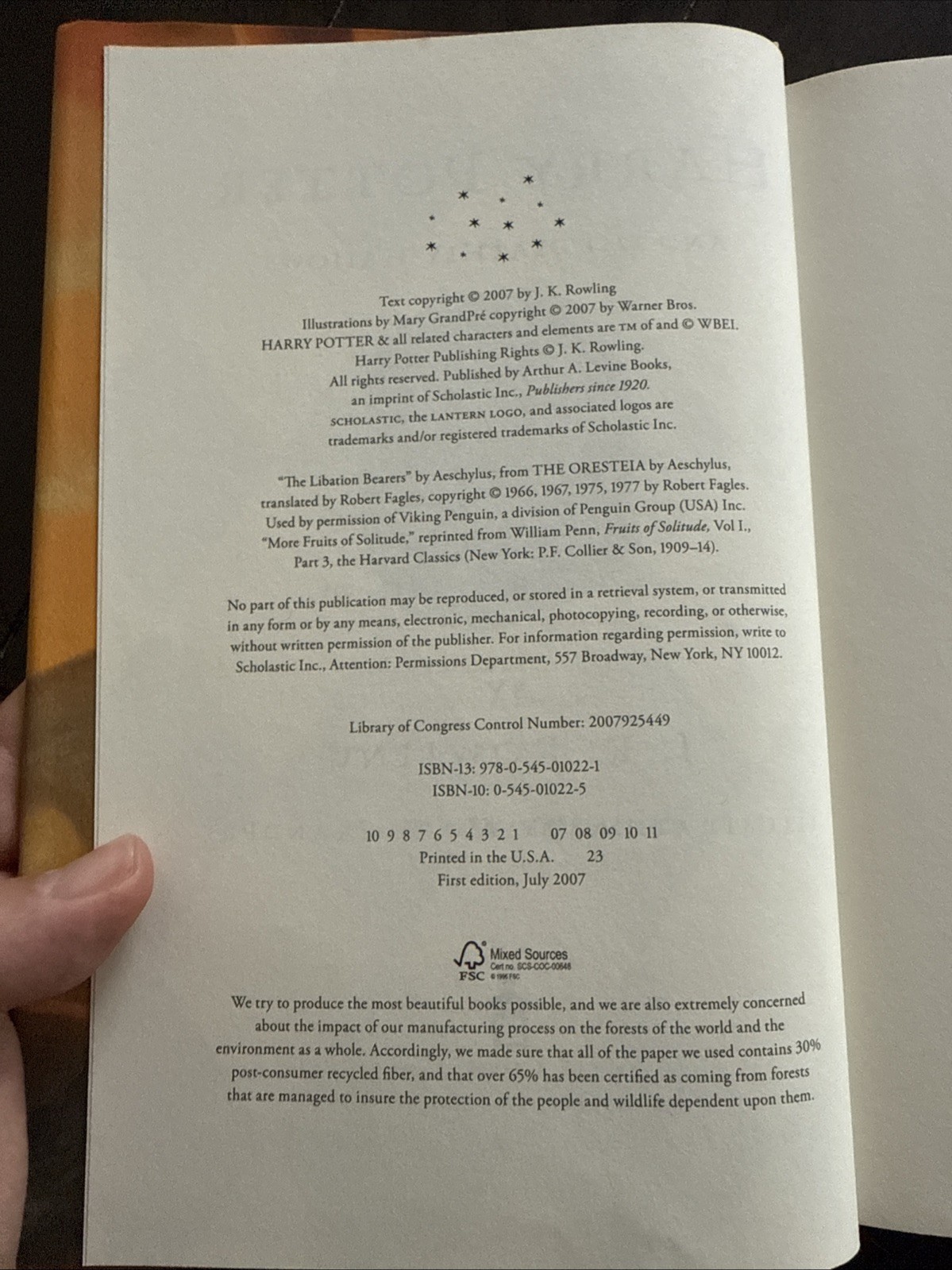 HARRY POTTER and The Deathly Hallows RARE FIRST 1st EDITION Page 759 Error