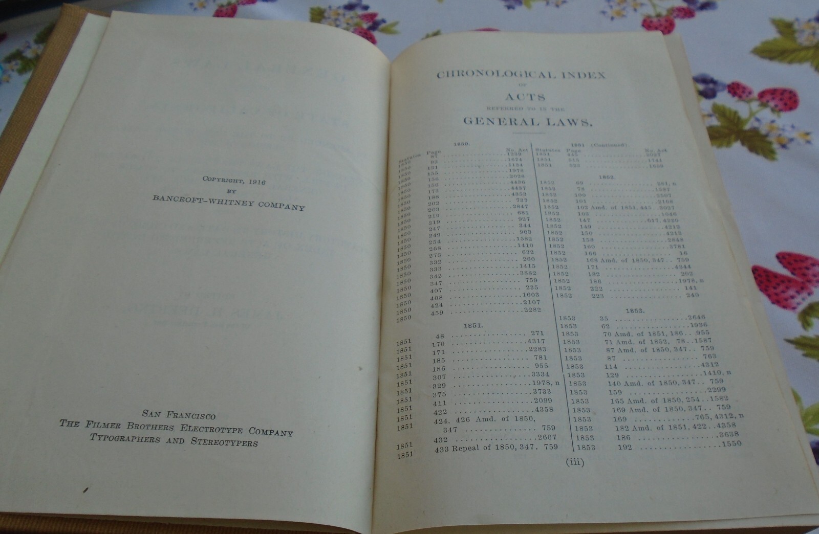 GENERAL LAWS OF THE STATE OF CALIFORNIA by James H. Deering 1916 Hardcover
