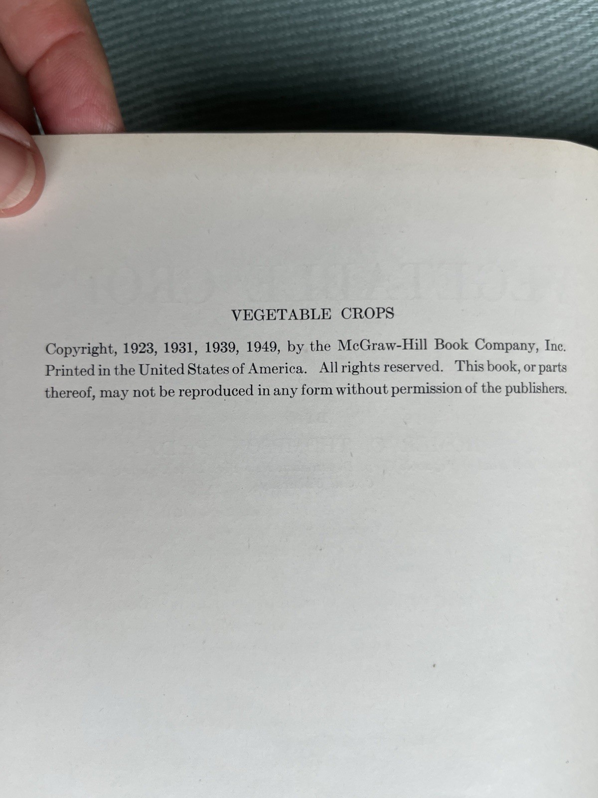 VEGETABLE CROPS By Homer C. Thompson 4th Edition 1949 McGraw Hill ~ Good/Very G