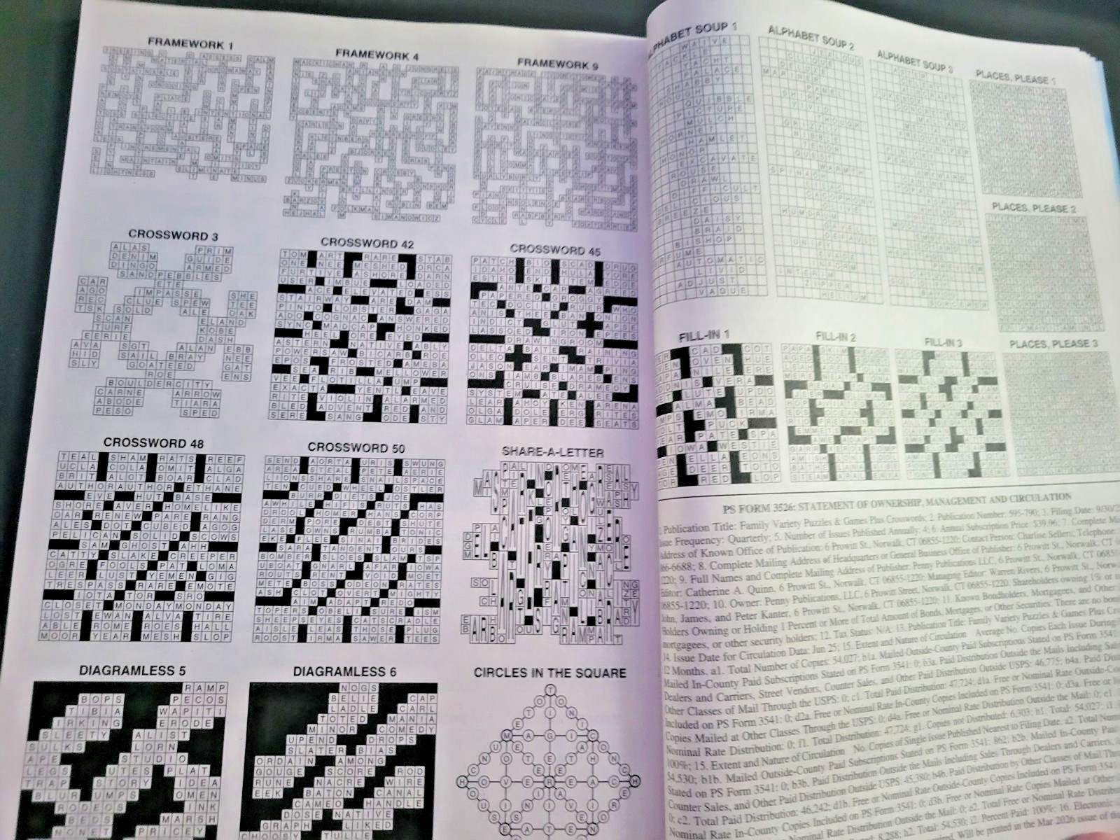 Lot of 2 Family Variety Puzzles & Games & 1 Book With Crosswords by Penny Press