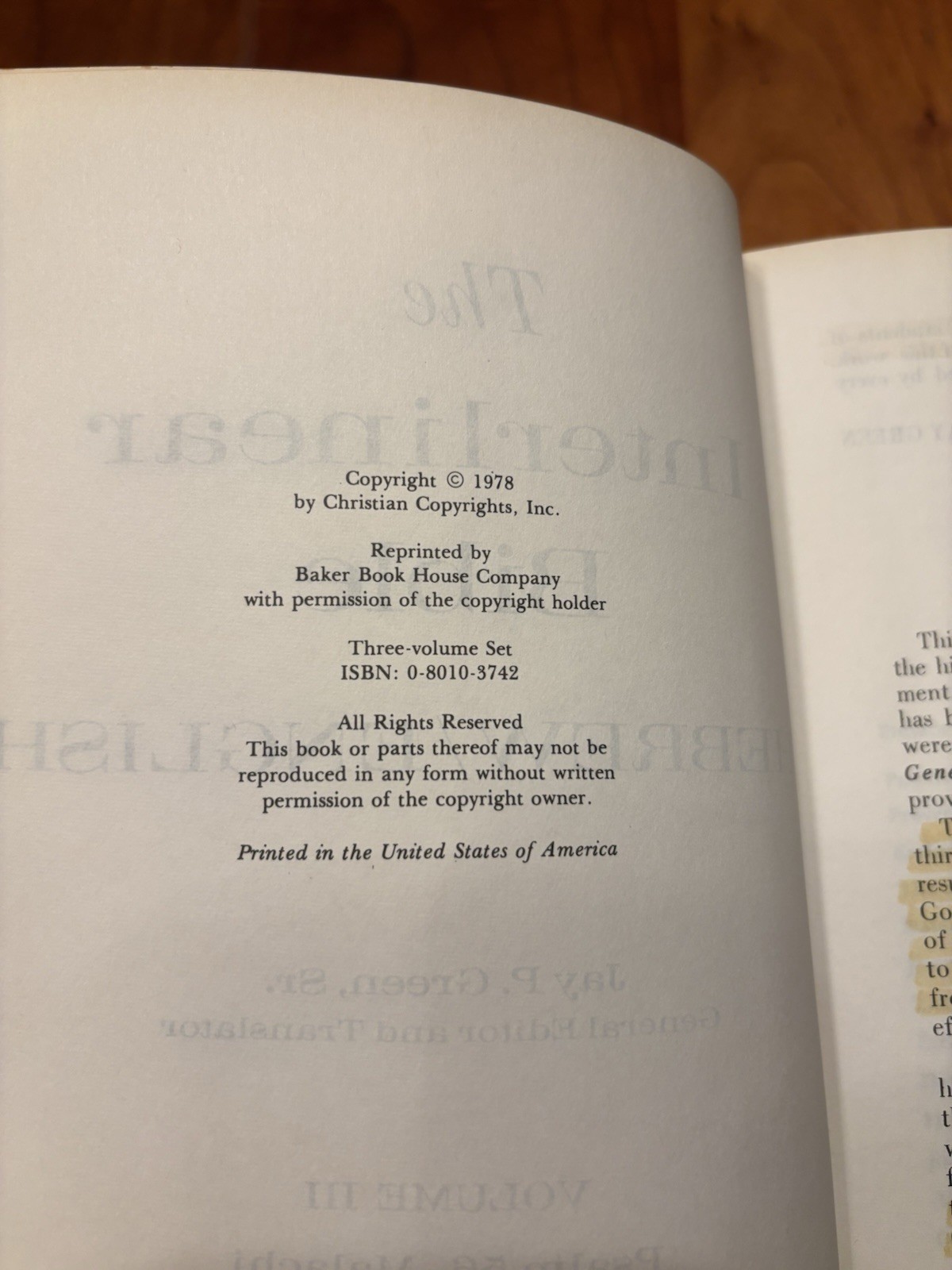 Baker The Interlinear Bible Volumes 1-3 Hebrew English Copy R 1976 1978