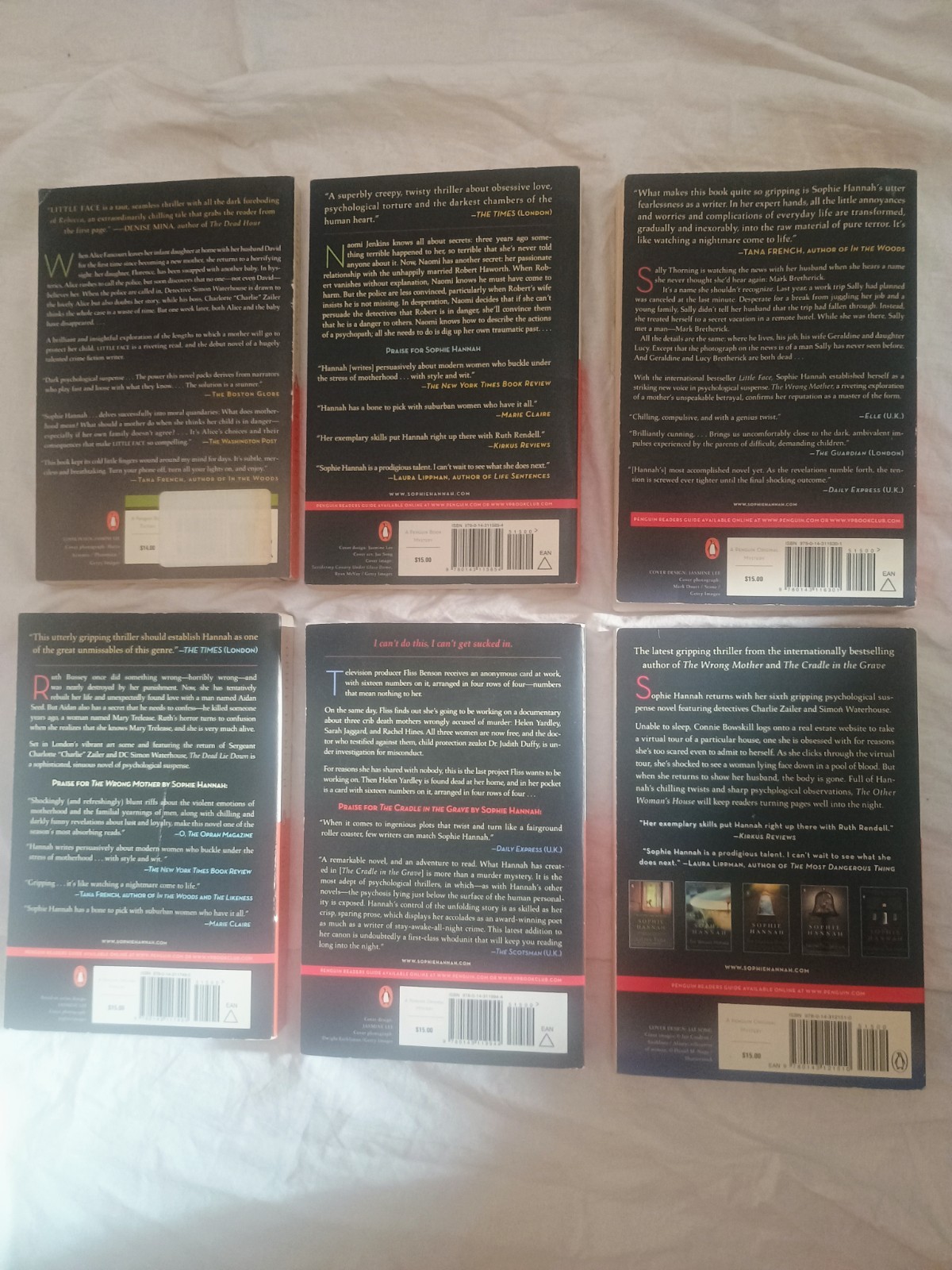 Lot (6) Books Sophie Hannah Spilling CID (Zailer & Waterhouse) Series Incomplete