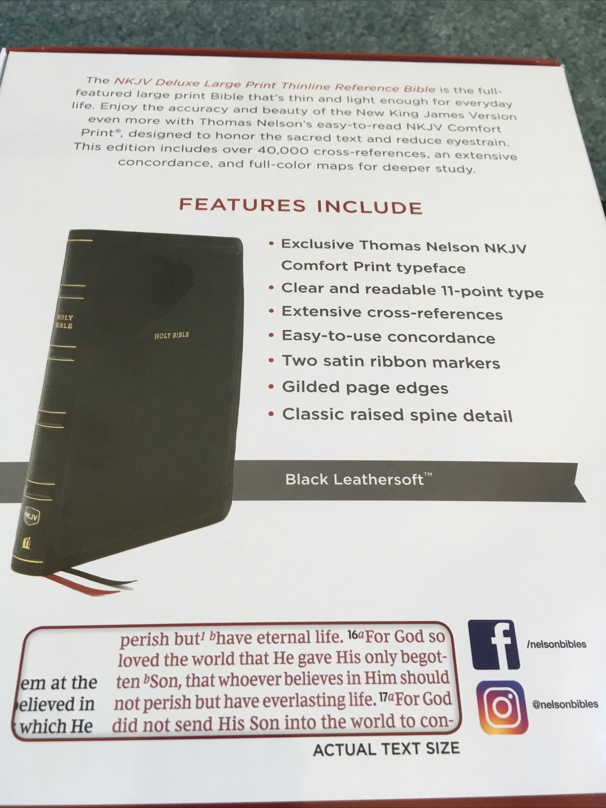 NKJV DELUXE LARGE PRINT REFERENCE BIBLE RED LETTER BLACK LEATHER SOFT