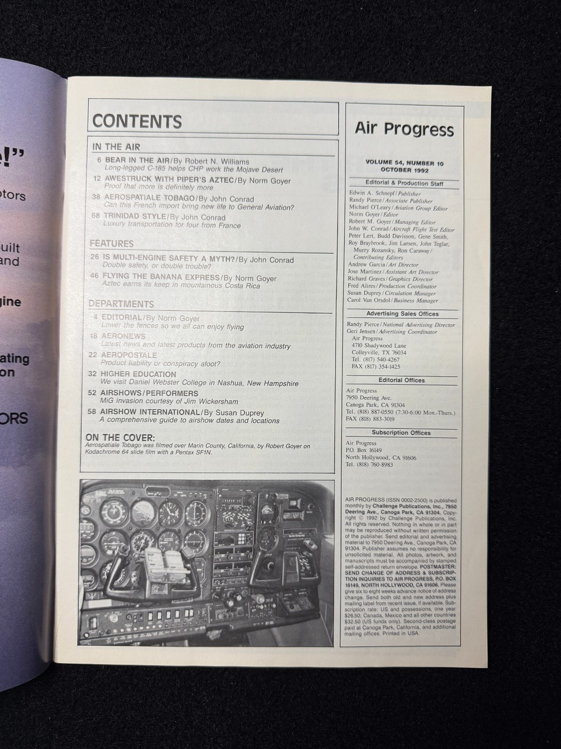 Air Progress Aviation Magazine 1992 October Aerospatiale Trinidad Tobago Piper