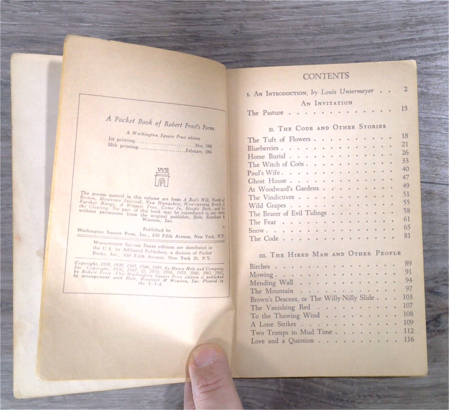 Robert Frost Poems Anthology 1964 Washington Square Press Poetry Book W-556