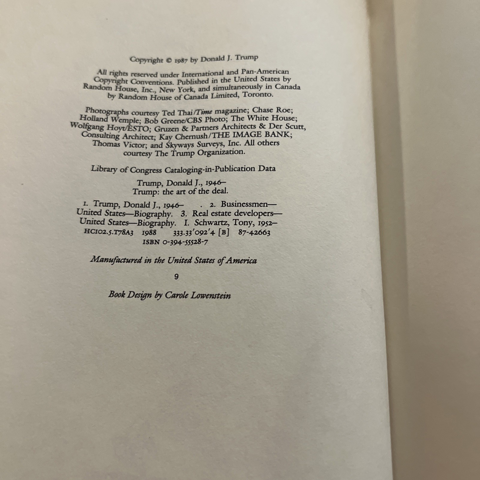 Trump: The Art of The Deal Donald Trump 1987 – True 1st Edition – Hardcover Book