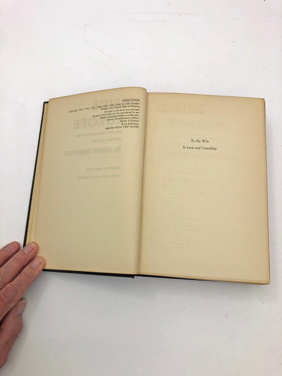 Inside Europe Hardcover 1940 War Edition John Gunther HB 606 Pages