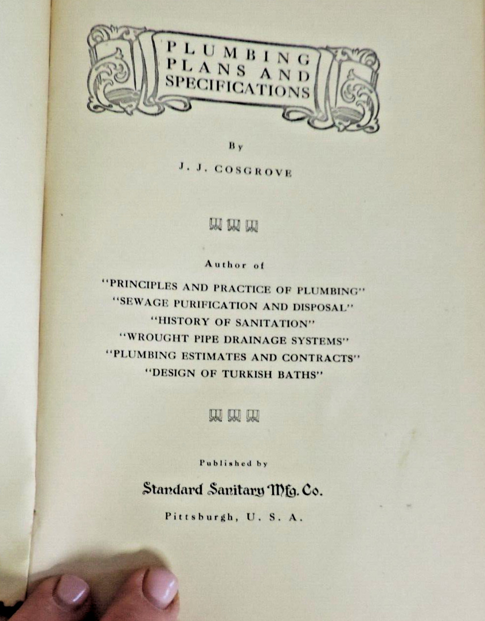 1910 Plumbing Plans and Specifications by J.J. Cosgrove HC