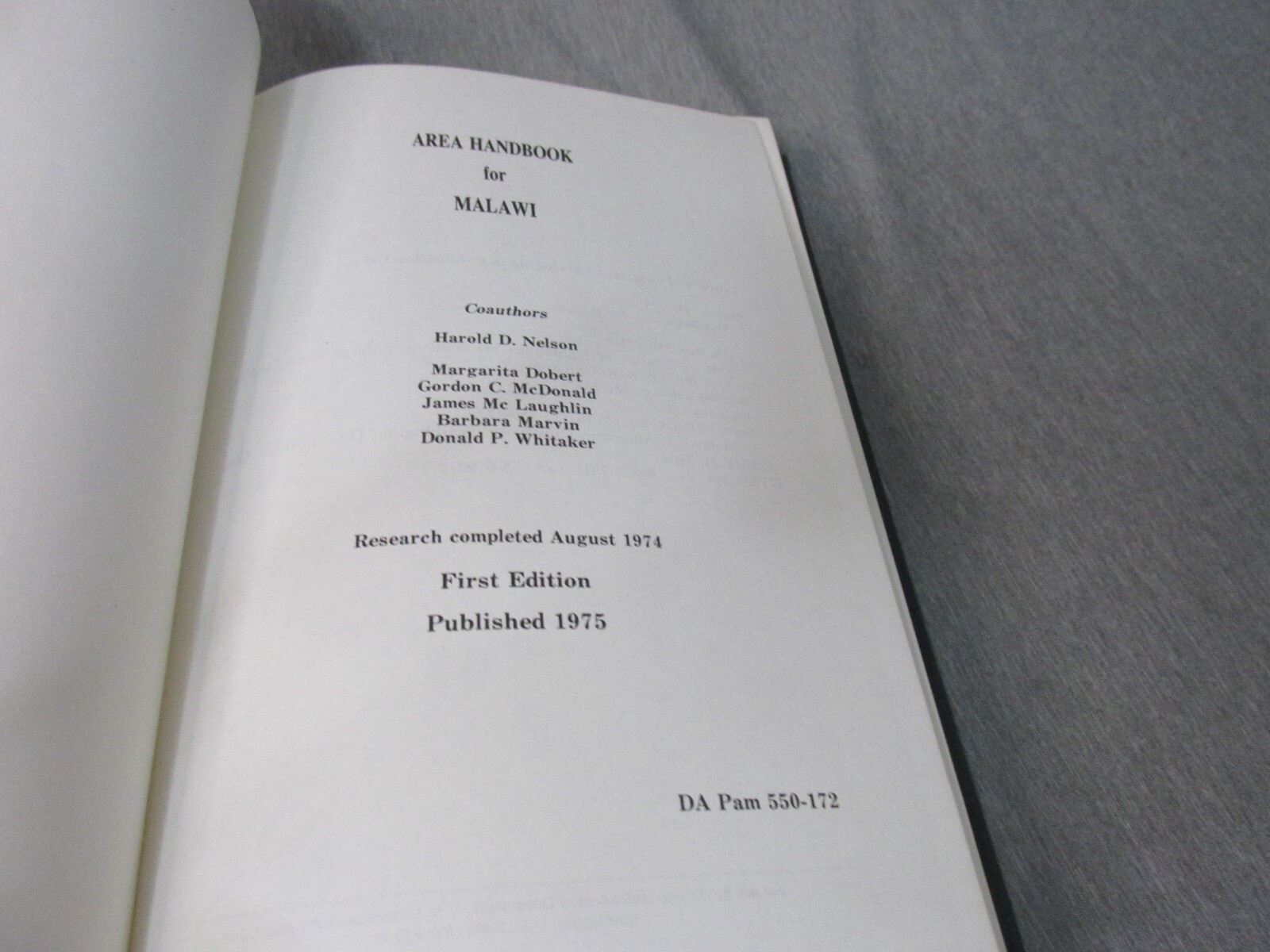 AREA HANDBOOK FOR MALAWI 1975 DA PAM 550-172 Hardcover