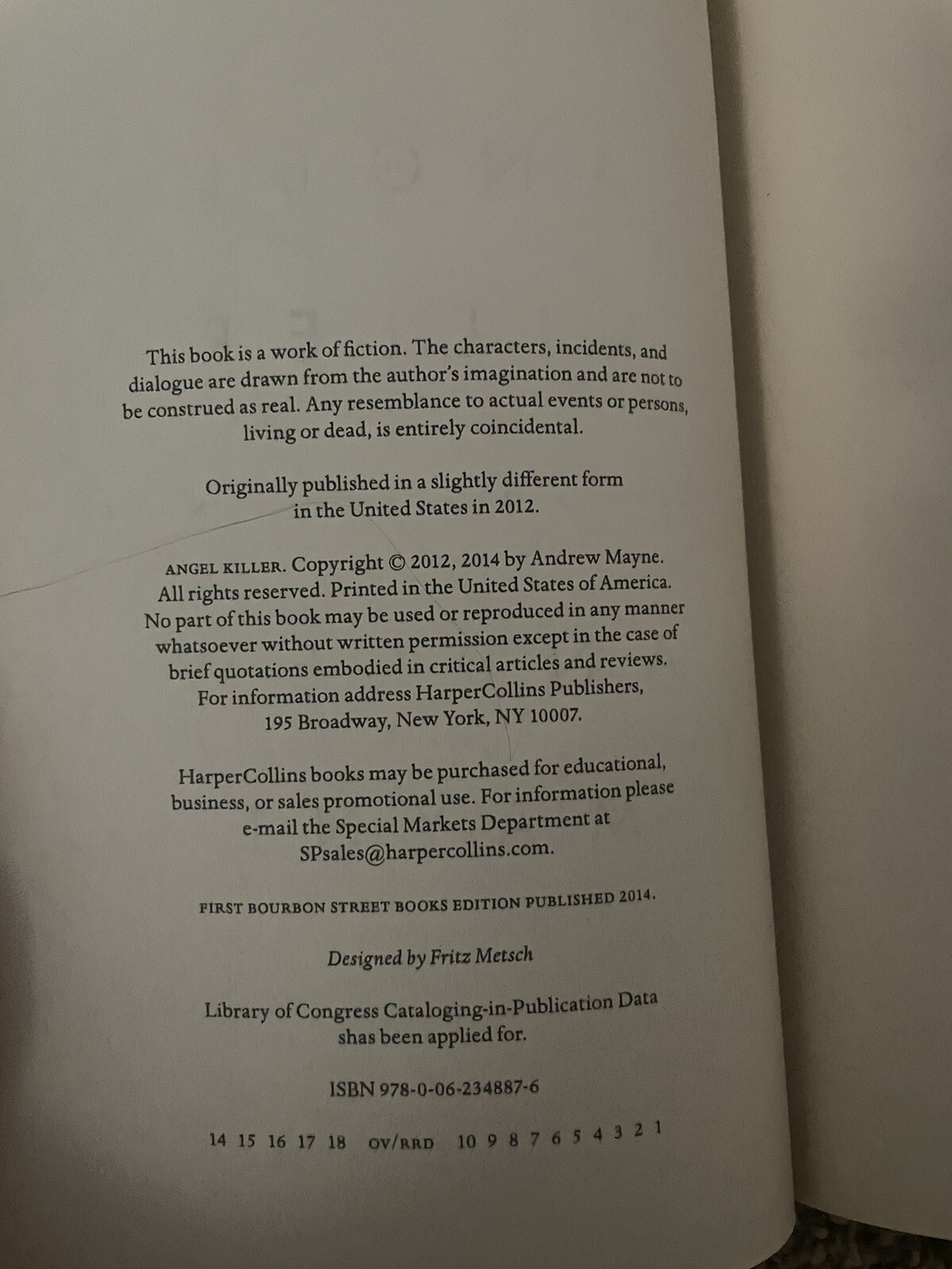 Angel Killer By Andrew Mayne Uncorrected Proof Copy 2014 Paperback Rare
