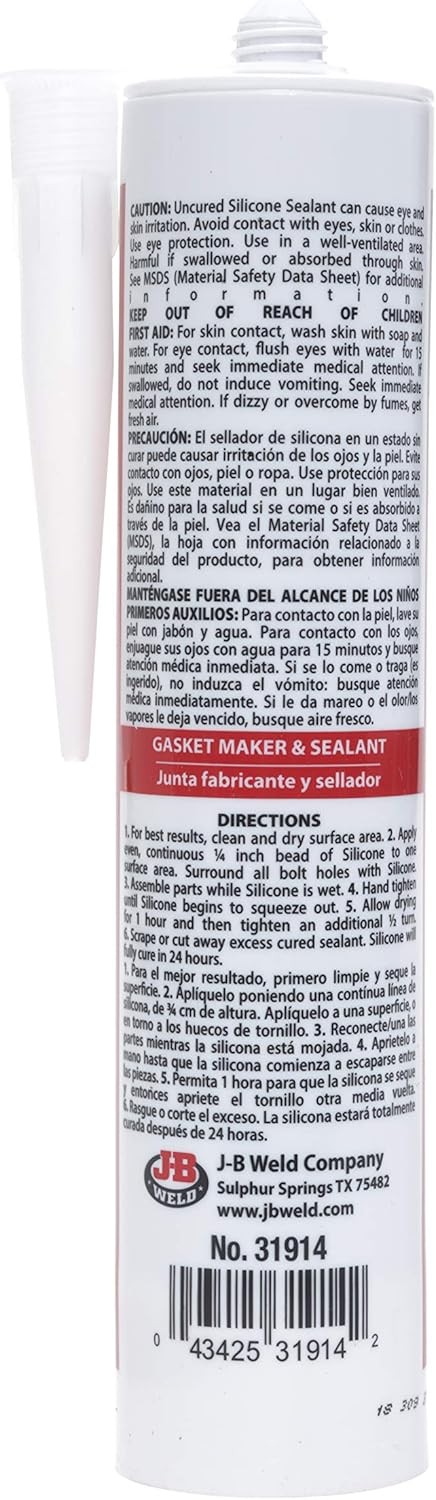 J-B Weld 31914 Red High Temperature RTV Silicone Gasket Maker 10.3 oz,