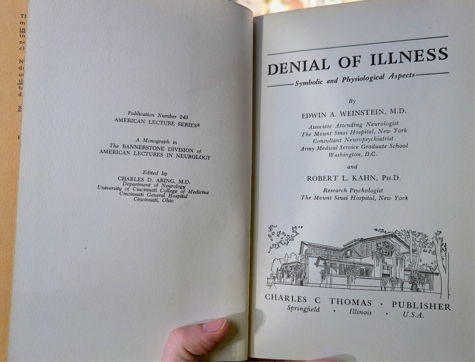 Rare, Denial of Illness, Edwin Weinstein, 1955, signed, Medical Lecture Series