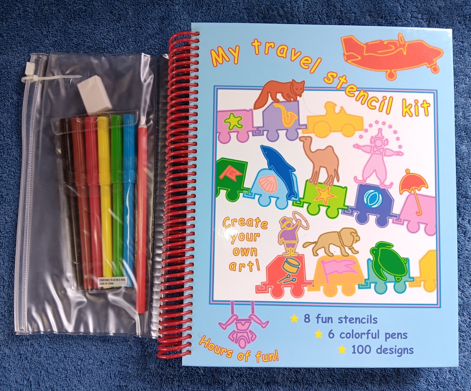 MY TRAVEL STENCIL KIT Book Kids Art Markers Paper Animals Transportation NOS New