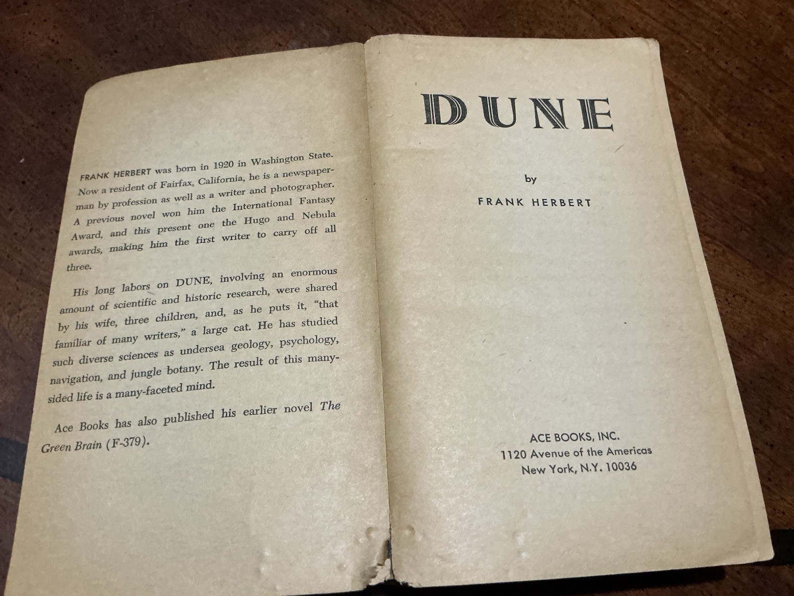 Dune by Frank Herbert 1965 Ace Books 17261, $1.25 Paperback Vintage
