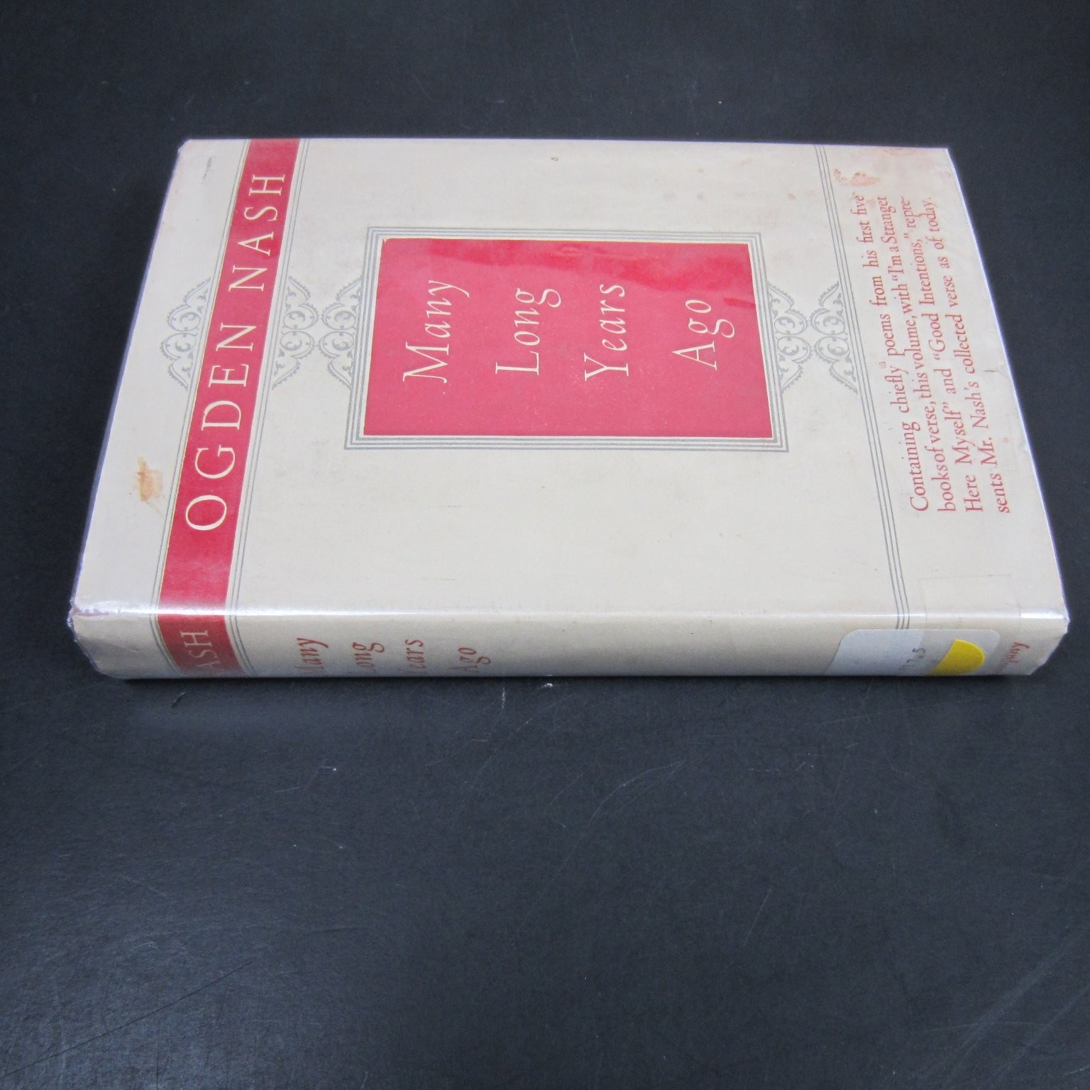 Many Long Years Ago Ogden Nash 1945 Fourth Printing Poetry Humorous Little Brown