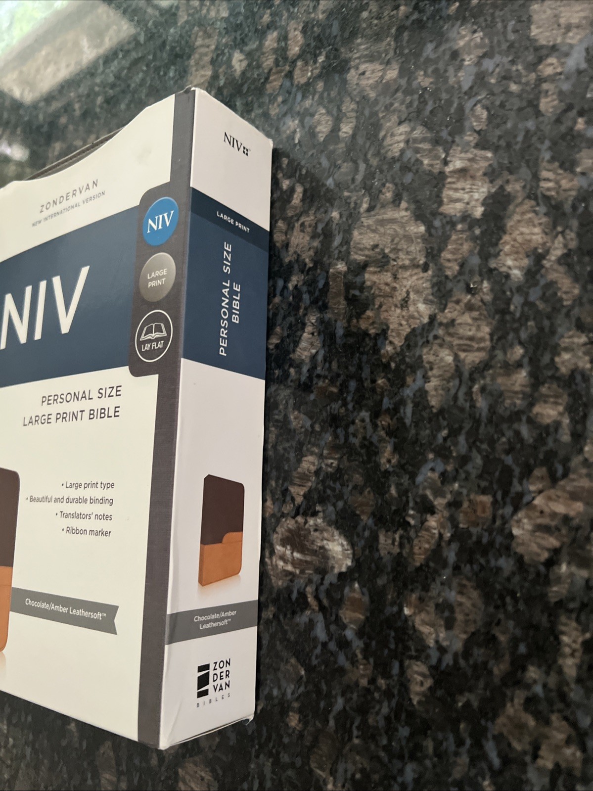 NIV Bible Personal Size Large Print Bible DuoTone Chocolate / Amber Leathersoft